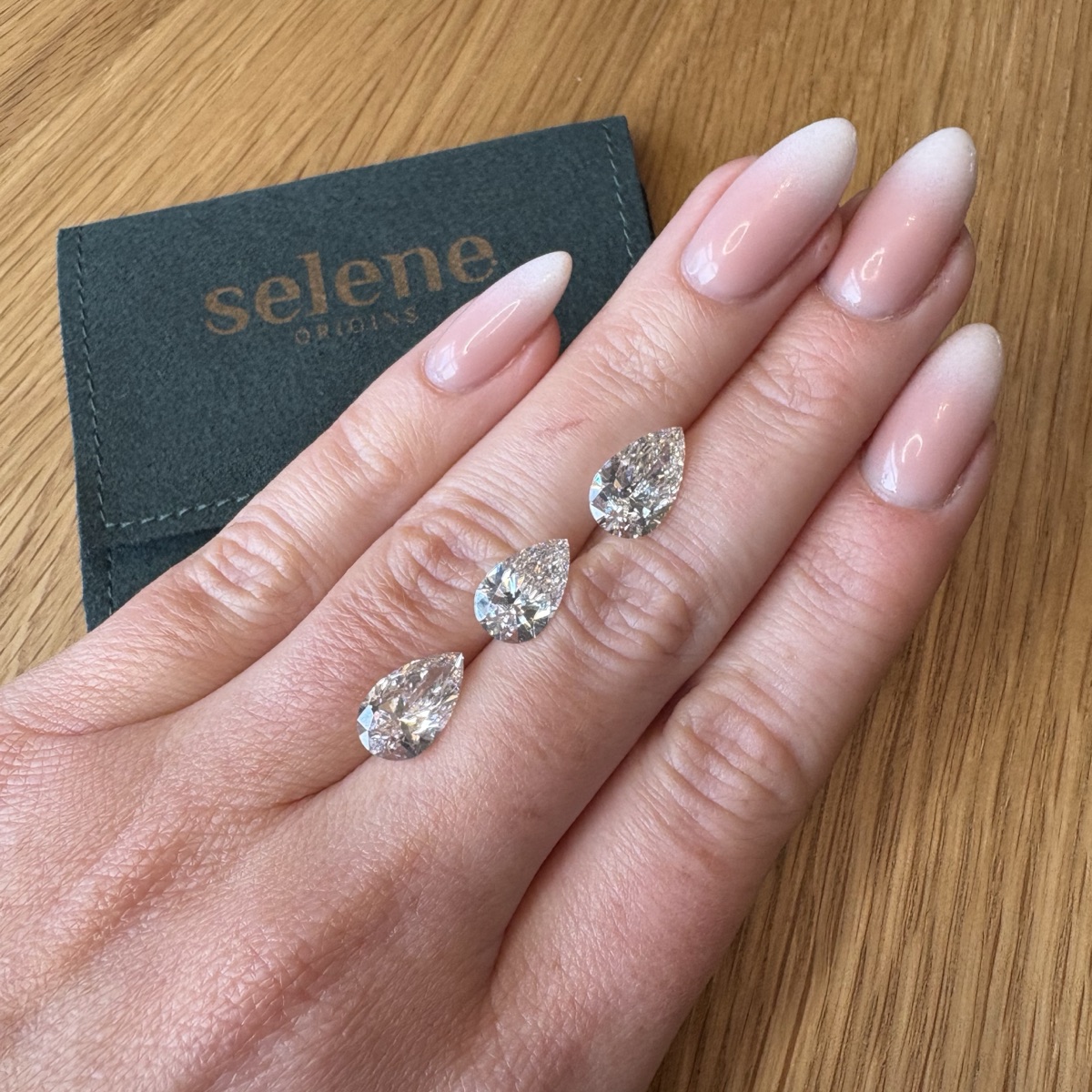 Jo McFadden choosing pear-cut diamonds for her bespoke engagement ring