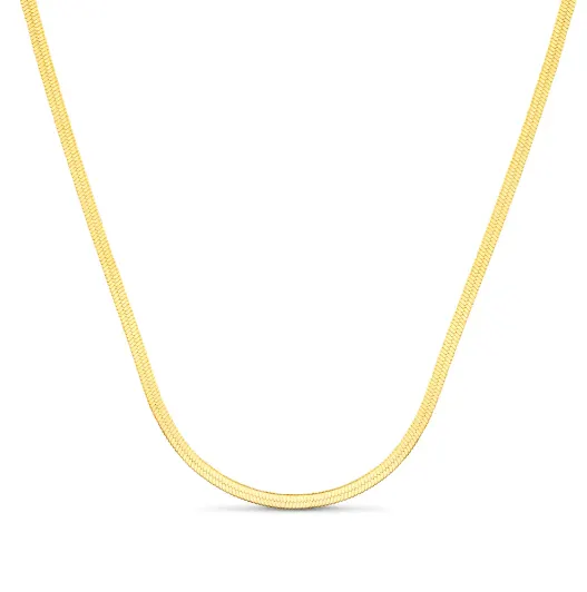 Gold Plated Sterling Silver Herringbone Chain Necklace in gold plated
